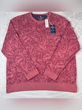 Tommy Bahama Men's Rose Pink Tropical Jacquard Crewneck Sweater - Leaf Pattern